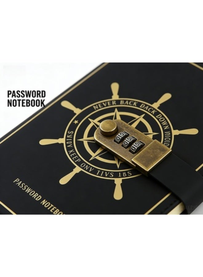 مفكرة جلدية عتيقة مقاس A5 مزودة بقفل برقم سري مكون من 3 أرقام، مفكرة فاخرة لهدايا رمضان والكتابة اليومية، أدوات مكتبية إبداعية (أسود) - Image 4